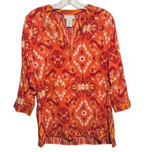 SOFT SURROUNDINGS Top Size S Boho Split Neck Colorful Graphics Moroccan